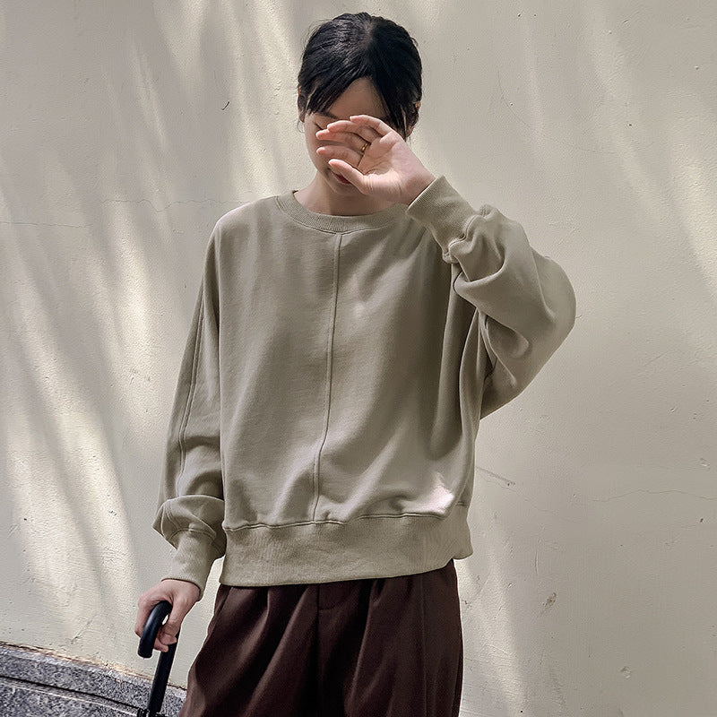 Simple Cotton round Neck Sweatshirt for Women Spring All Matching Pullover Long Sleeve Niche Casual Top Can Be Sent on Behalf