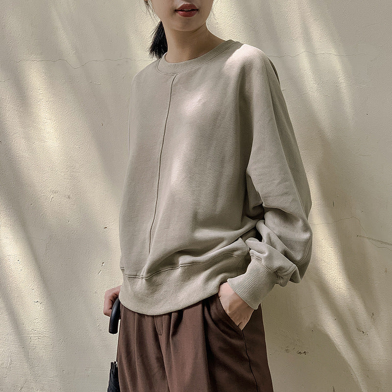 Simple Cotton round Neck Sweatshirt for Women Spring All Matching Pullover Long Sleeve Niche Casual Top Can Be Sent on Behalf