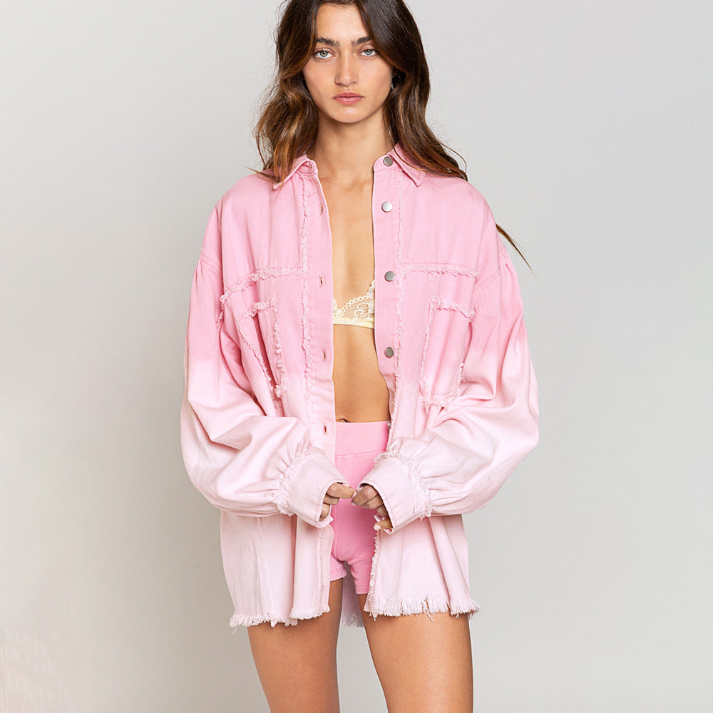 Autumn Winter Popular Women Jacket Hanging Dyed Rainbow Tassel Long Sleeve Jacket Denim Jacket