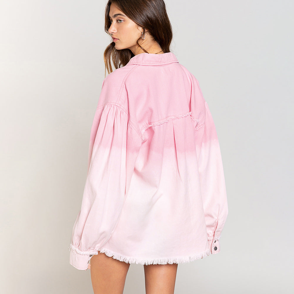 Autumn Winter Popular Women Jacket Hanging Dyed Rainbow Tassel Long Sleeve Jacket Denim Jacket