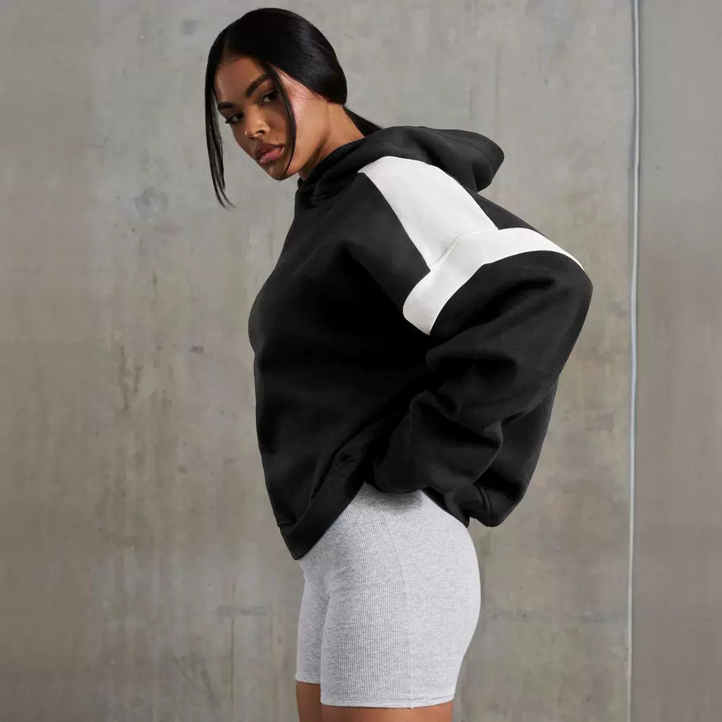 Early Autumn Contrast Color Drop Shoulder High End Women Clothing Varsity Jacket Brand Hoodie Hooded Sweatshirt Outer Women