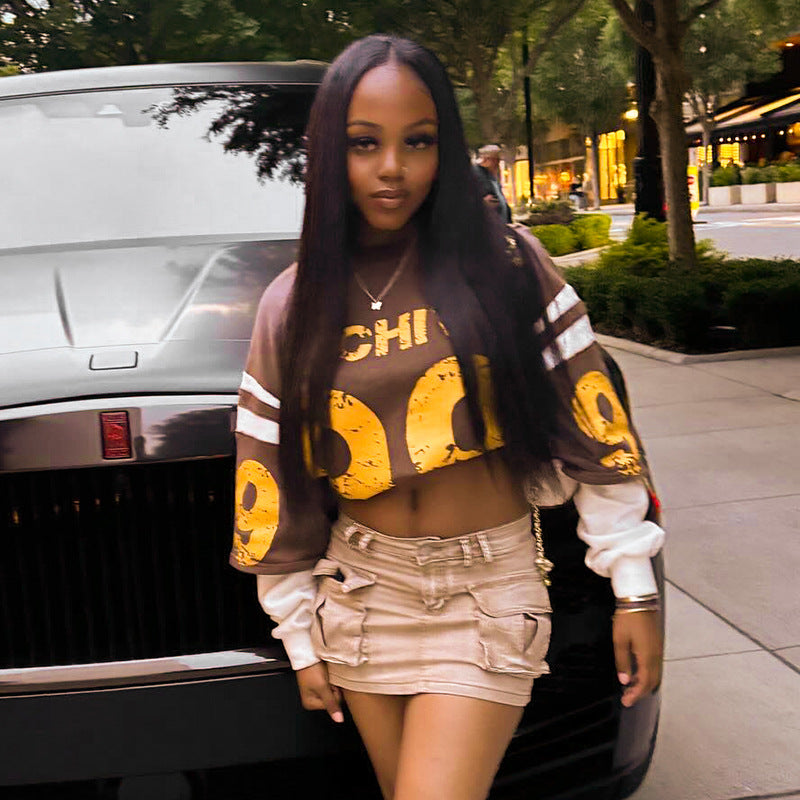 Loose Street Casual Printed Letters Sports False Two Piece Sweatshirt