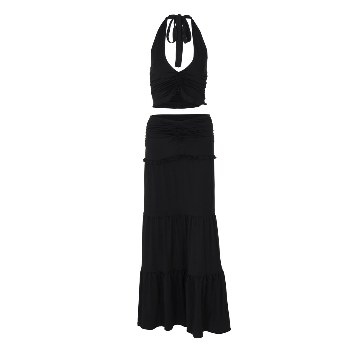 Women Clothing Summer Lace Halterneck Vest Pleated Skirt Two Piece Set for Women
