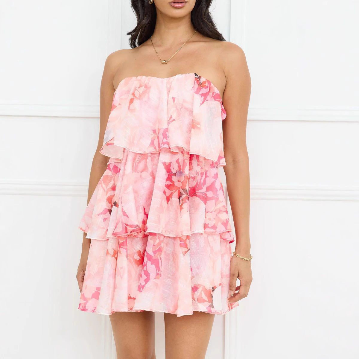 Summer Vacation Elegant Chiffon Layered Chest Wrapped Dress