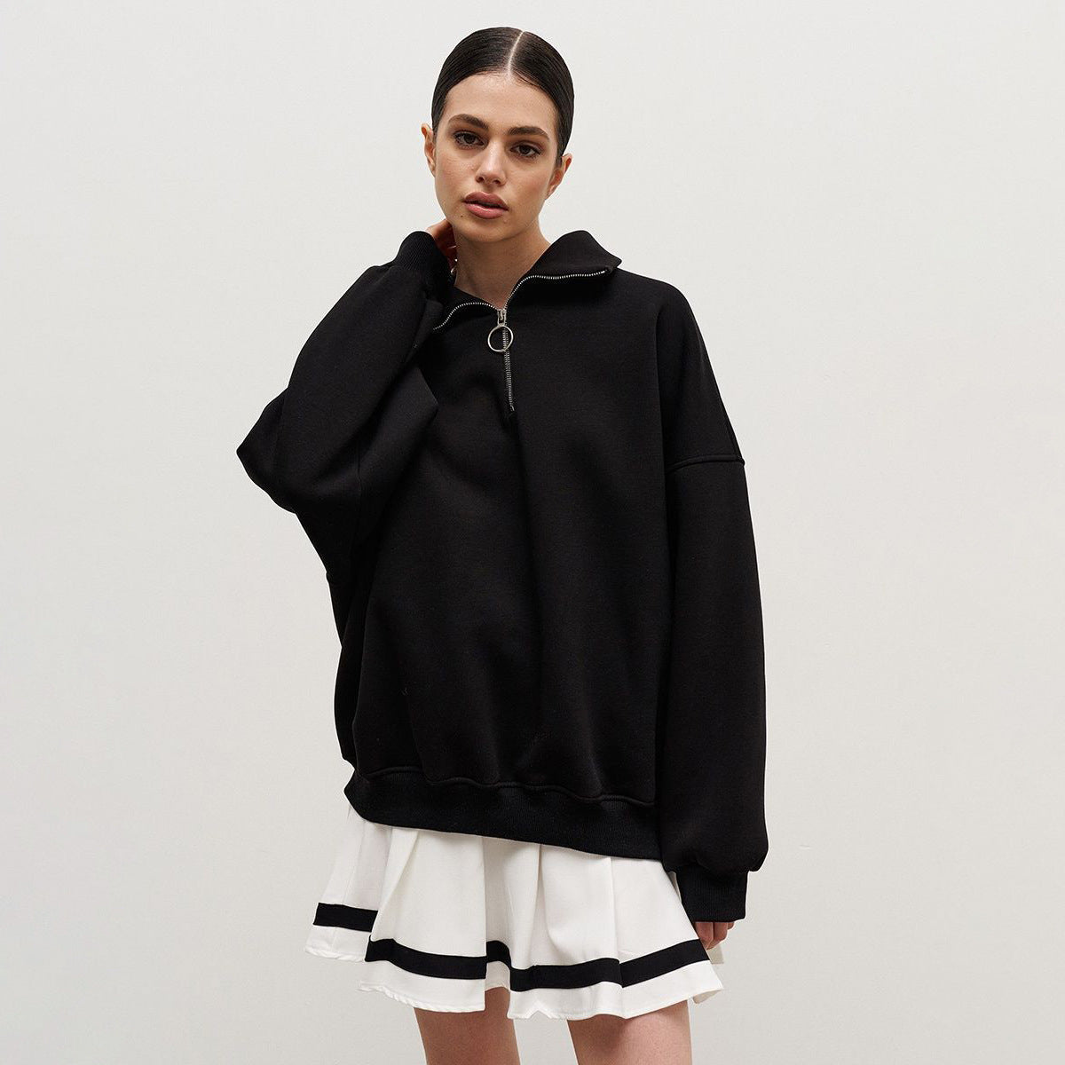 Collared Sweatshirt Autumn Winter Women Unisex Street Loose Lapels Zipper Sweatshirt