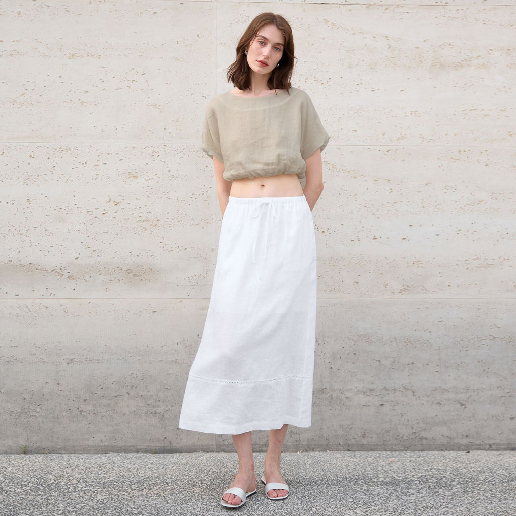 Pure Ramie round Neck Top French Light Cropped Short Sleeve Women Summer Solid Color Waist Tight T shirt