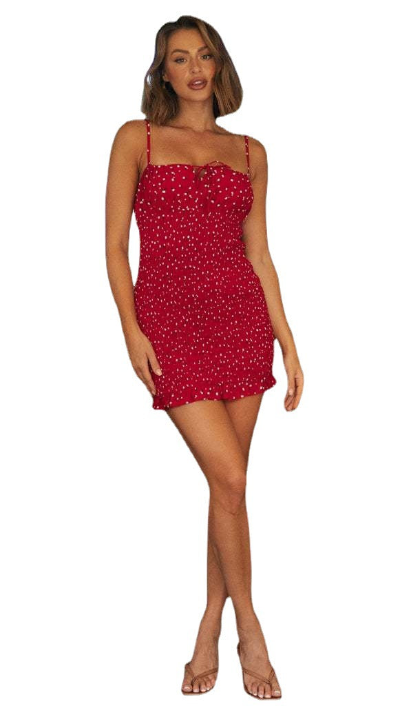 Women Clothing Sling Chest Lace-up Hem Smocking Slimming Short Hip