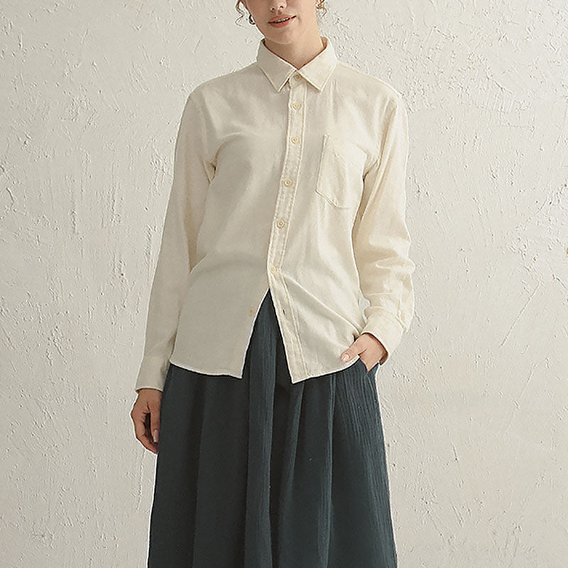Autumn Winter Women Long Sleeve Simple Office Casual All Match Retro Pure Cotton Brushed Soft Flannel Shacket