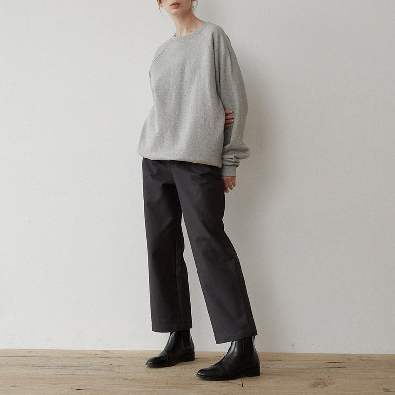 Autumn South Korea Pocket Sweatshirt Casual Women Loose Raglan Sleeve round Neck Lazy Simple Top with Pockets