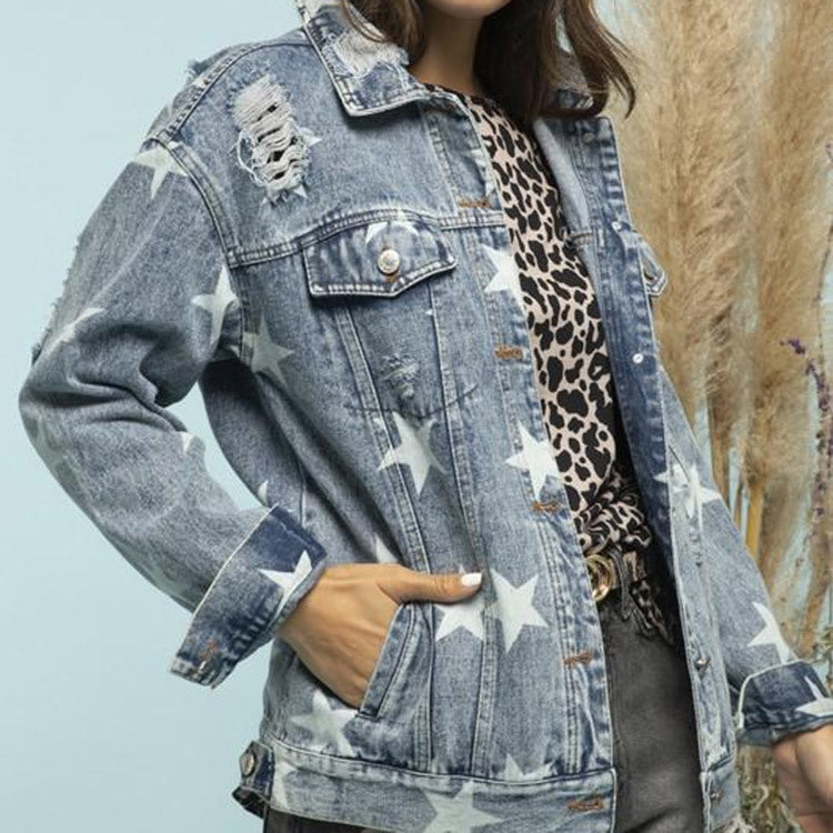 New Denim Jacket Female Make Old Ripped XINGX Loose Jacket Female Coat