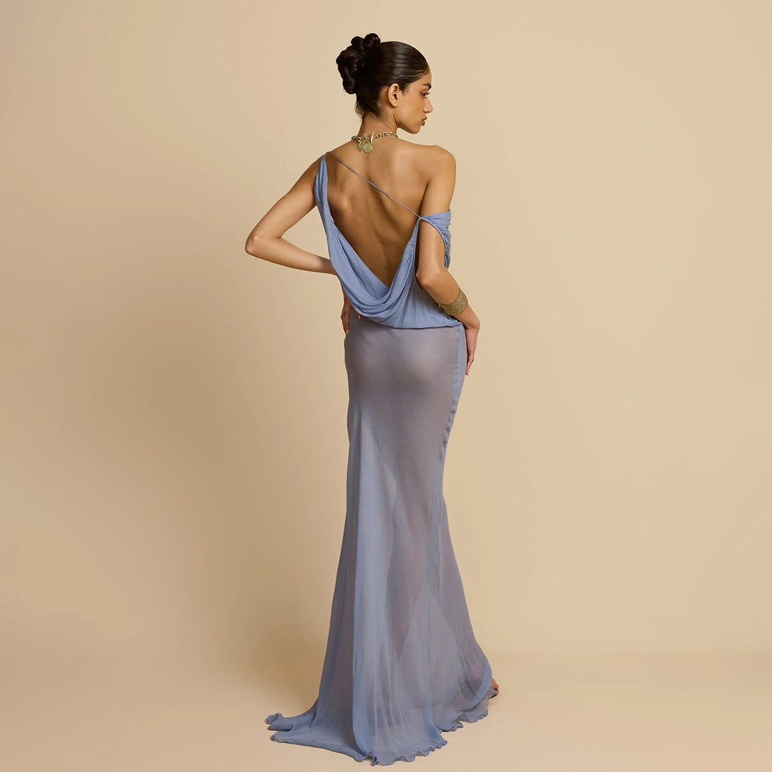 Summer Women Clothing Sexy Mesh See through Halter Backless Slim Maxi Dress