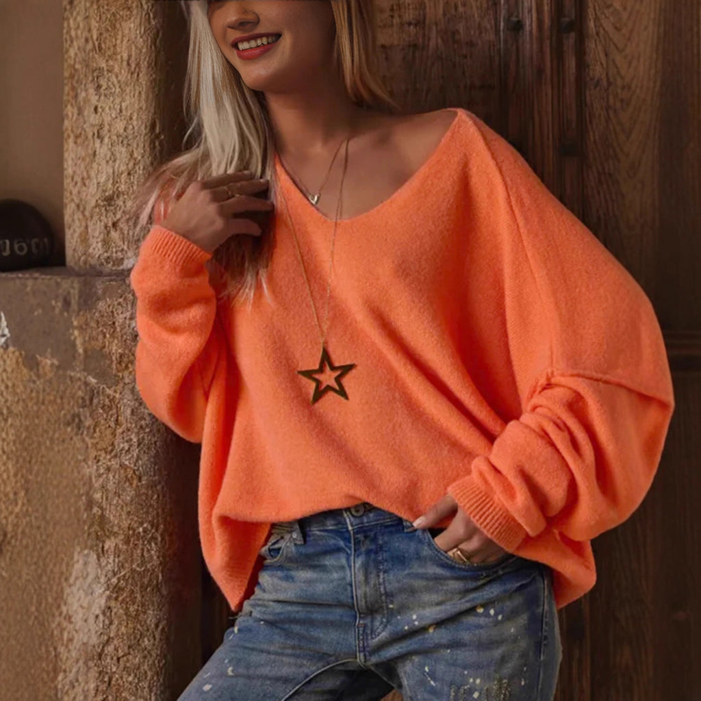 Autumn Winter Deep V Plunge Pullover Women Sweater Casual Loose Long Sleeve Sweater
