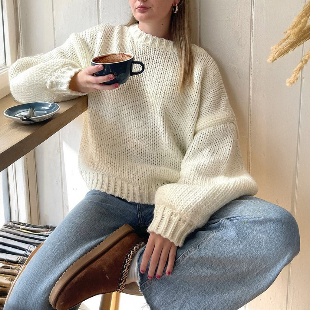 Casual Simple round Neck Long Sleeve Lining Sweaters Women Clothing Autumn Winter