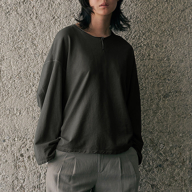 Fall Niche Thin Loose round Neck Curling Long Sleeve Terry Design Drop Shoulder Casual Sweatshirt Women