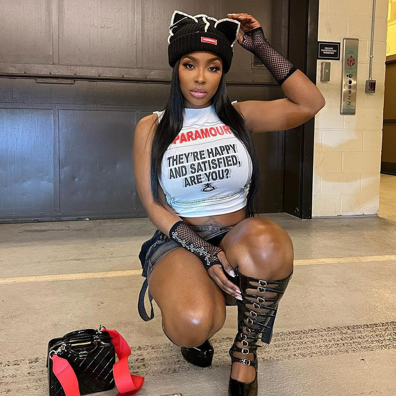 Street Sexy Printed Vest Spring Slim Fit Cropped All Matching T Shirt
