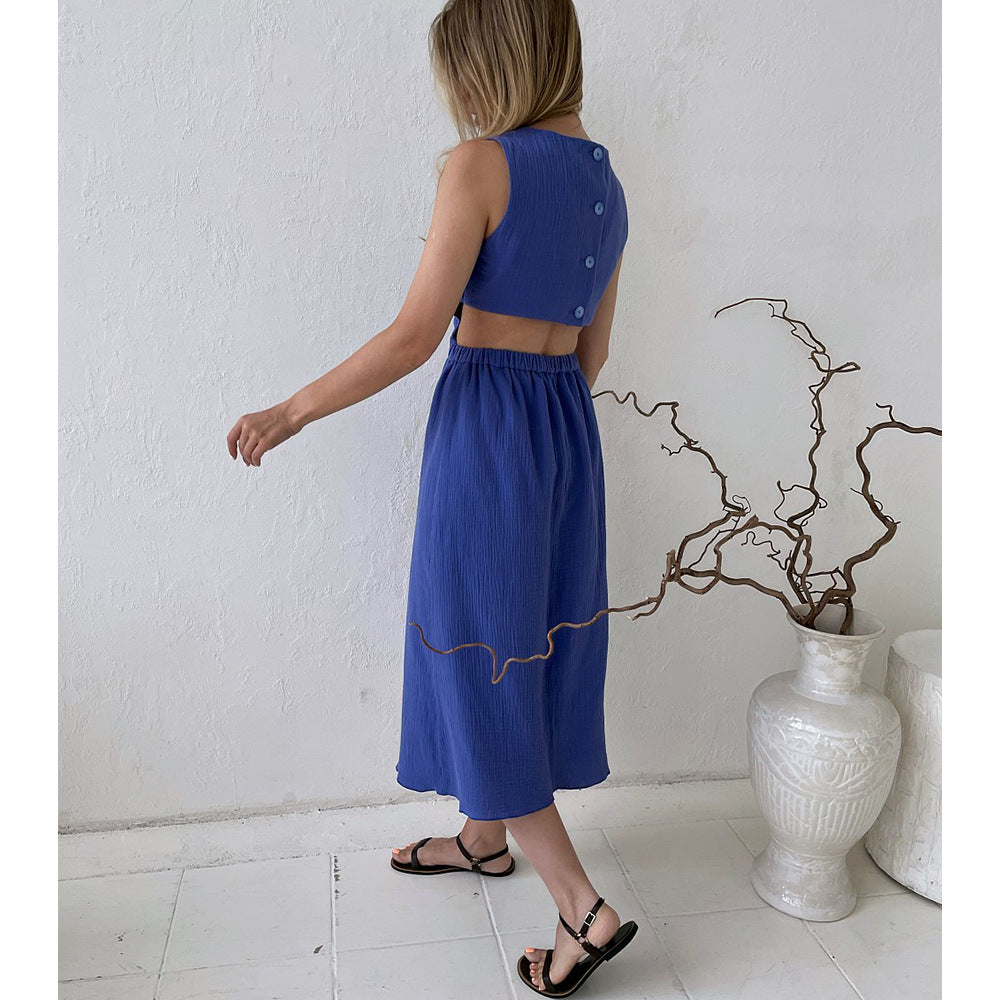 Double Layer Zou Cloth Dress Summer Casual Back Single Breasted Cropped Outfit Design Vest