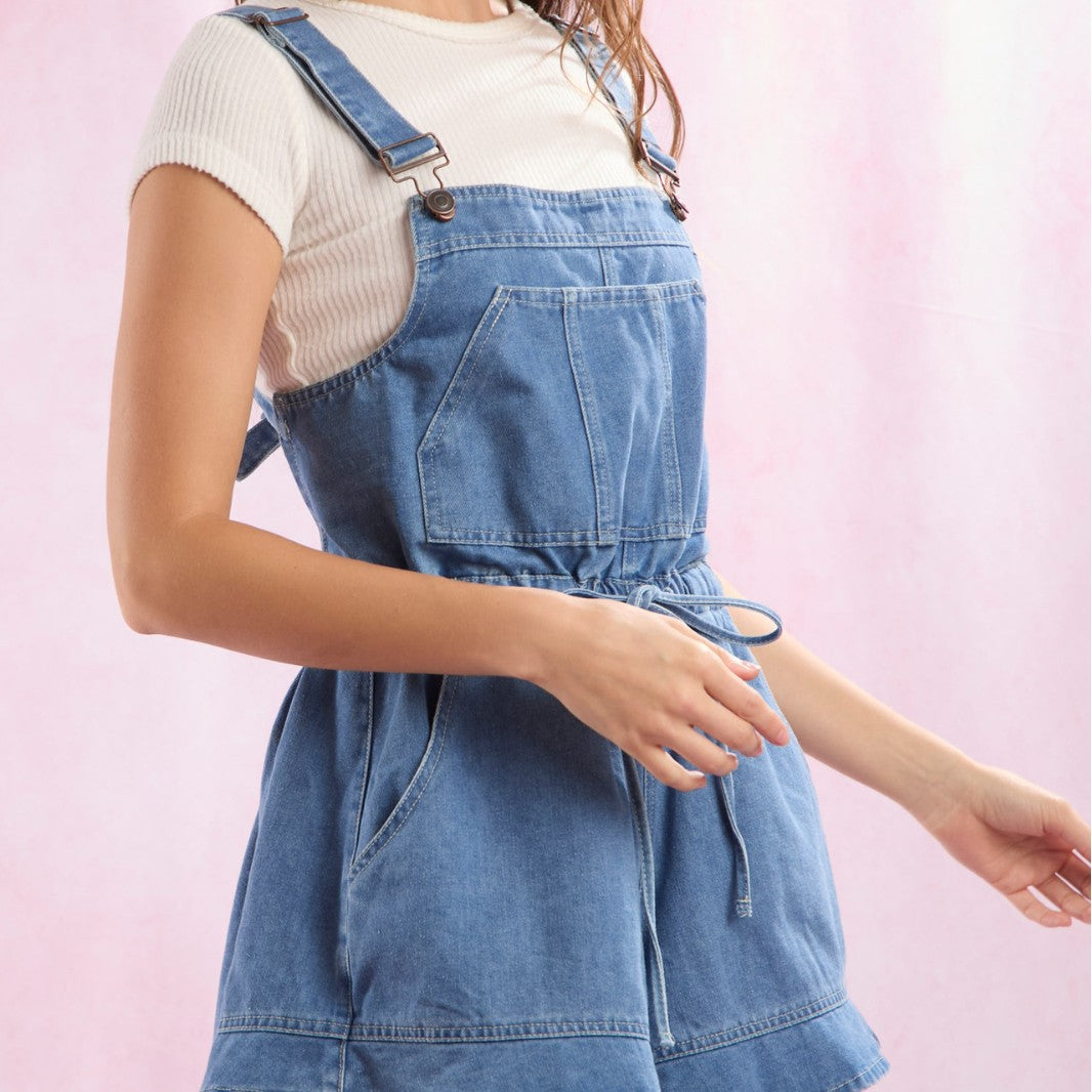 Girls Loose Shoulder Strap Jeans Lace up Simple Matching Age Reducing Comfortable Suspender Pants