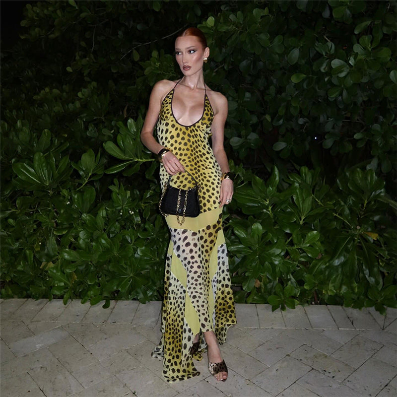 Summer Women Clothes Sexy Backless Halter Printed Slim Fit Dress Women