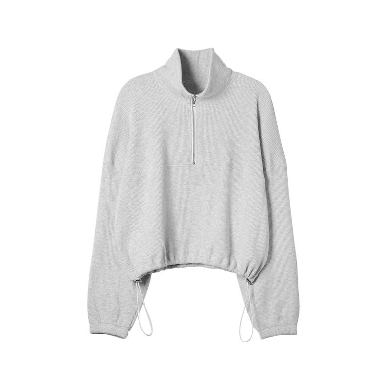 Fall Waffle Sweatshirt Women Clothing Long Sleeve Zipper Polo Shirt Drawstring Waist Casual Pullover