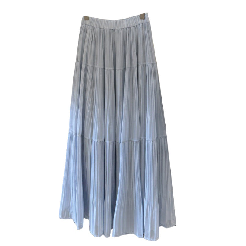 Heavy Duty Pleated Chiffon Skirt High Waist Slimming Gentle All Match Draping Long Skirt Women Skirt
