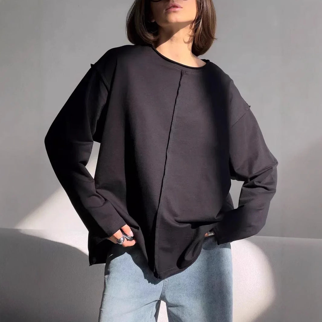 Spring Summer Worn Cotton Long Sleeve T shirt Women Loose Soft Knitted Terry Cloth Top Women