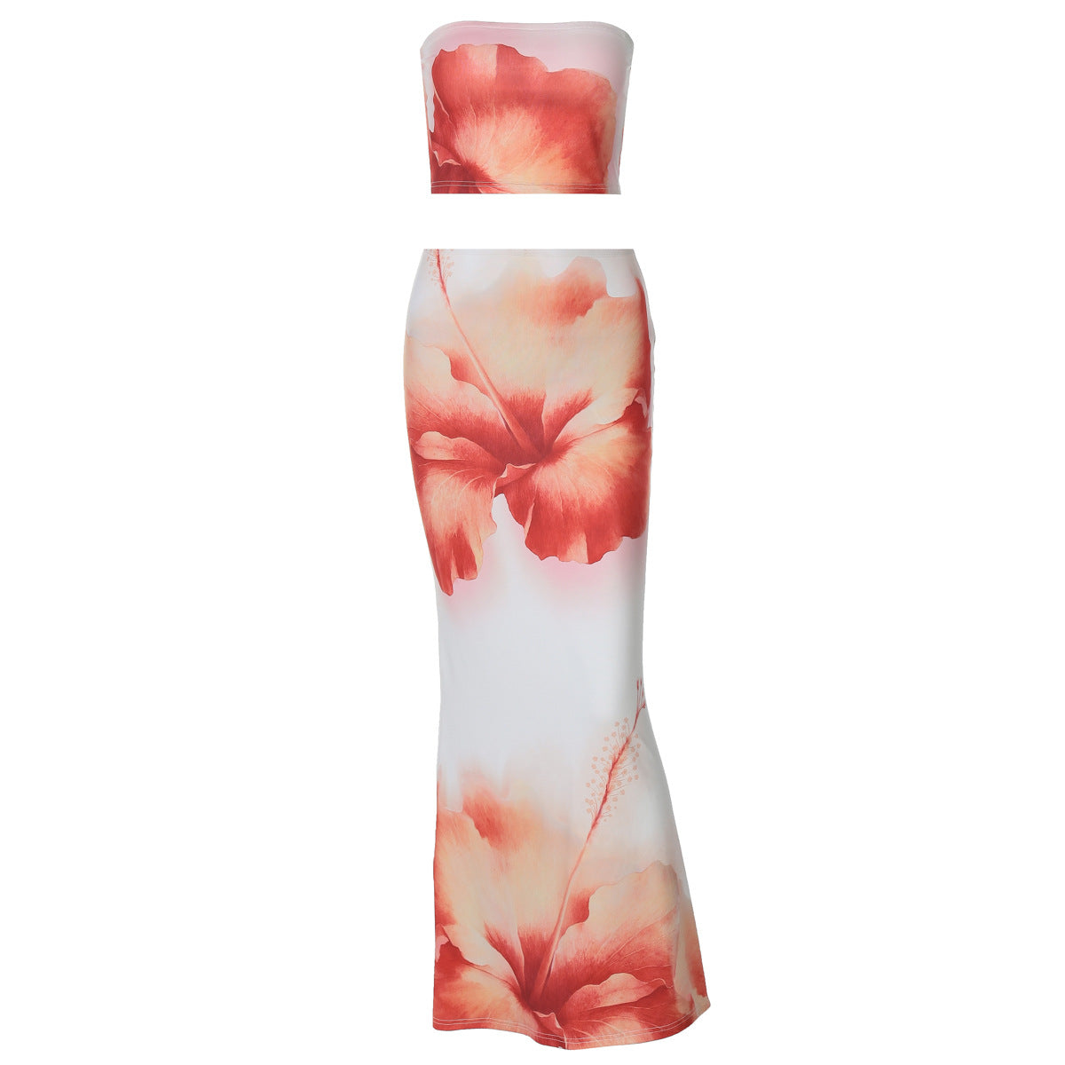 Summer Sexy Cropped Wrapped Chest Printed Skirt Two Piece Set