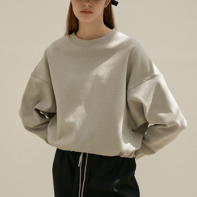 Short Sweatshirt for Women Spring Drawstring Waist Tight Design Loose Casual Running Sports Pullover Top