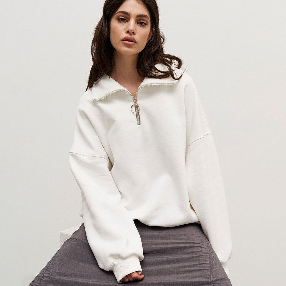 Collared Sweatshirt Autumn Winter Women Unisex Street Loose Lapels Zipper Sweatshirt