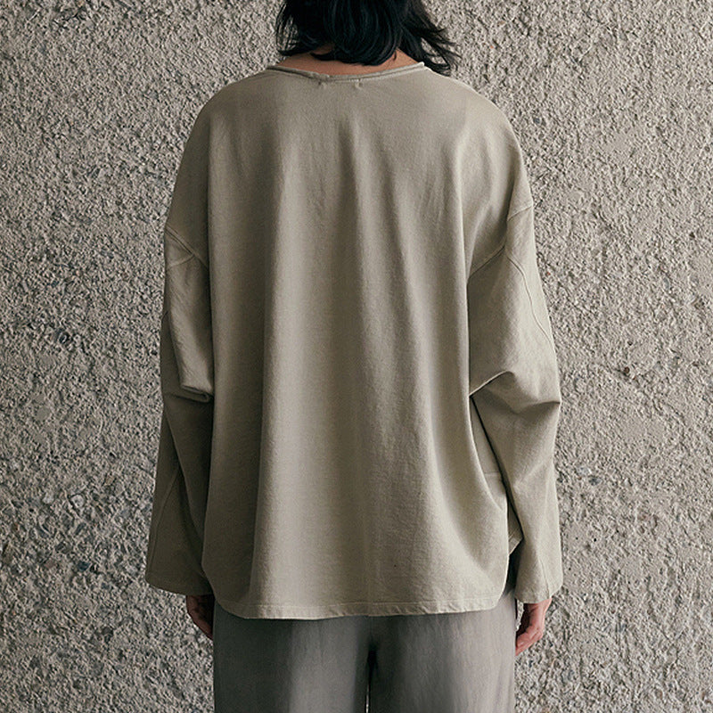 Fall Niche Thin Loose round Neck Curling Long Sleeve Terry Design Drop Shoulder Casual Sweatshirt Women