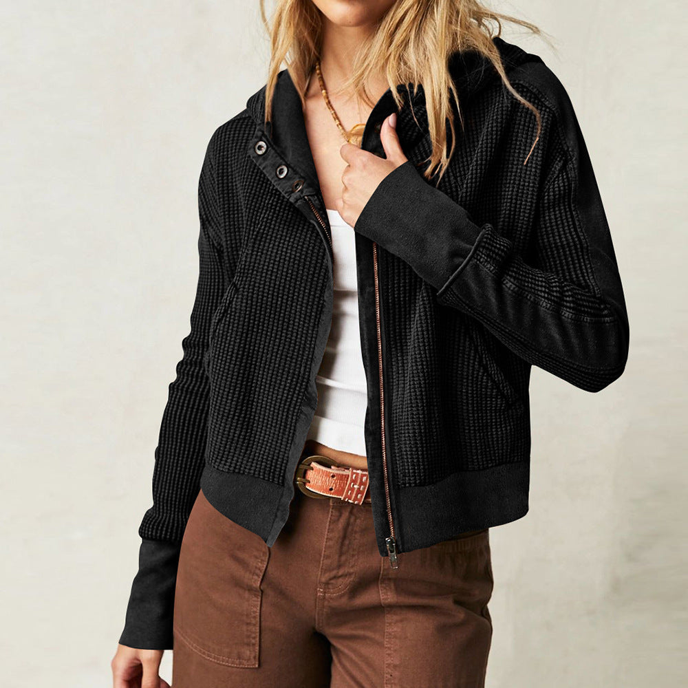 Fall Winter Patchwork Sweatshirt Women Clothing Hooded Long Sleeve Loose Lazy Zipper Hooded Sweatshirt