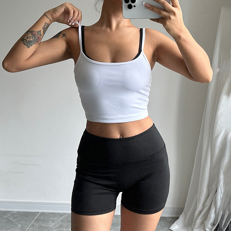 Contrast Colors False Two Piece Sets Camisole Shorts Casual Yoga Exercise