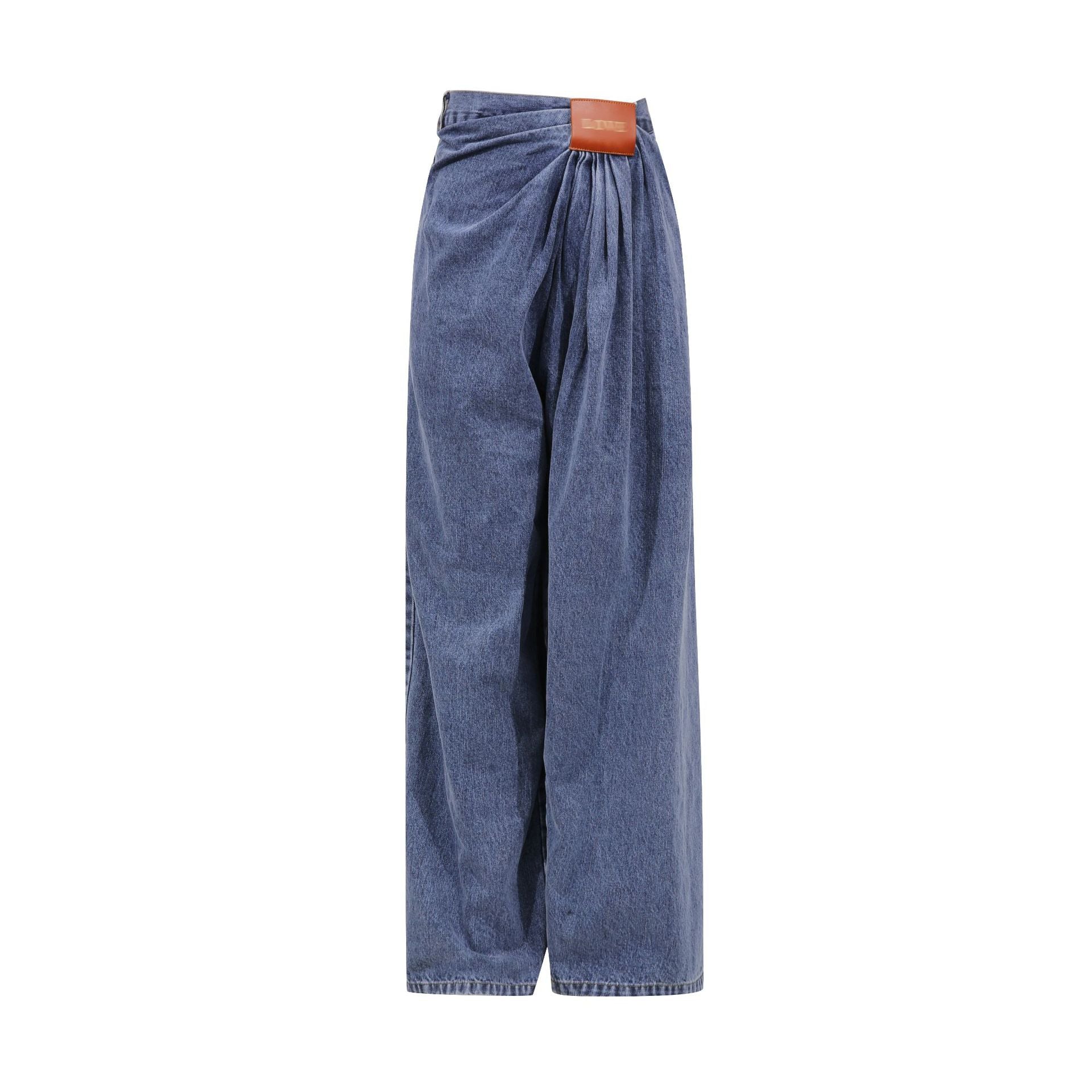 Personality Jeans Women Summer Trendy Pleated Stitching Design Blue Women Trousers