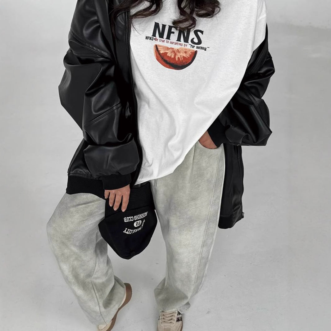 Retro Simplicity Printed T shirt Women Summer Loose round Neck Cotton Short Sleeve Top