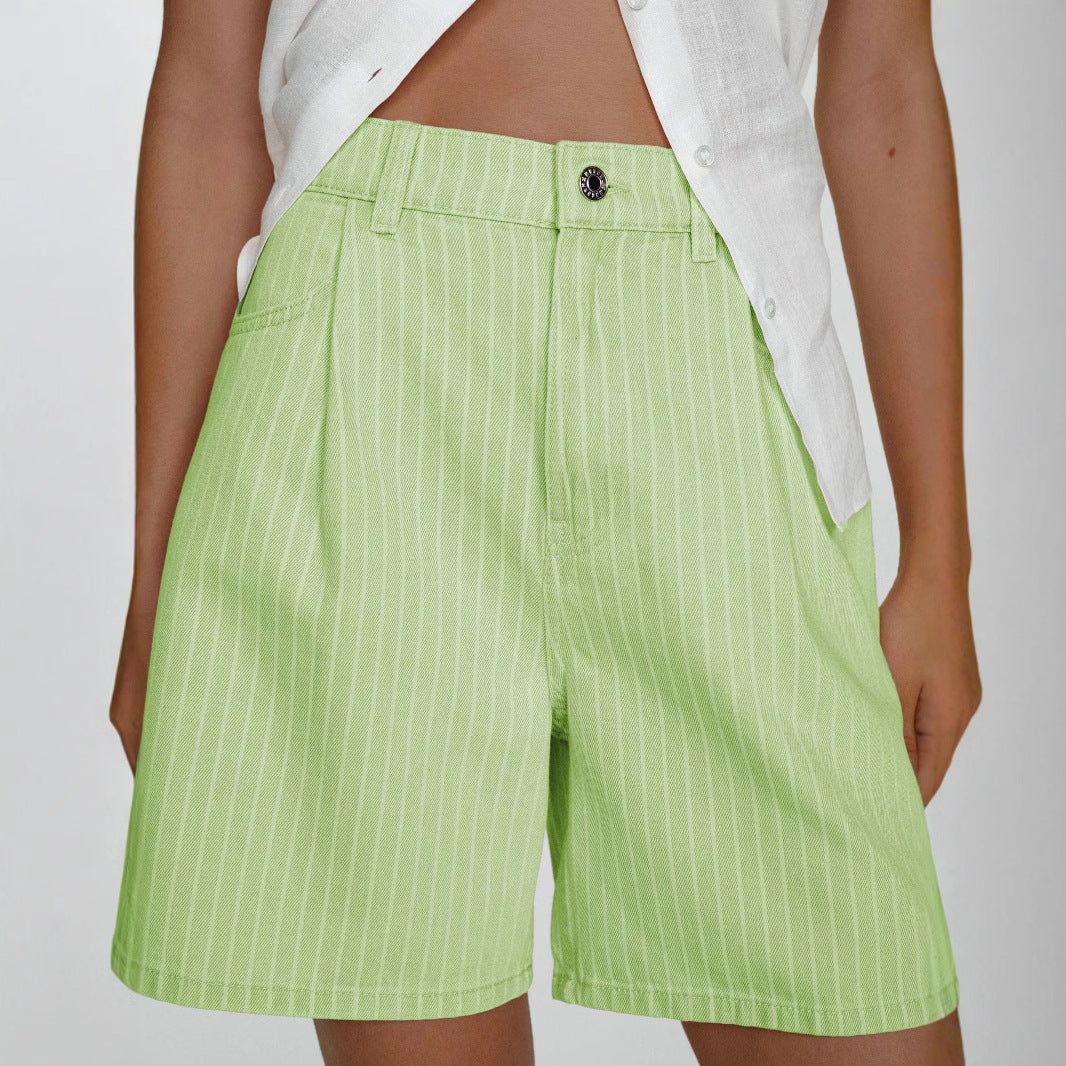 Casual Striped Loose High Waist Denim Shorts Women Jeans