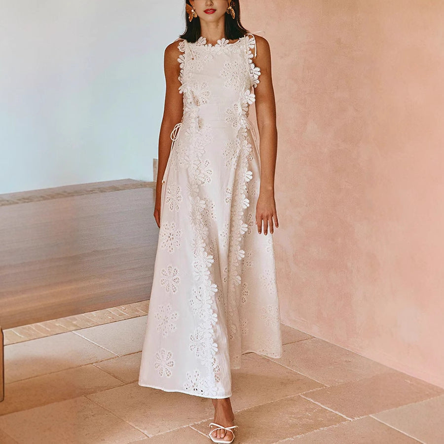 Summer Lace Embroidery Strap Holiday Slim Fit Maxi Dress Women