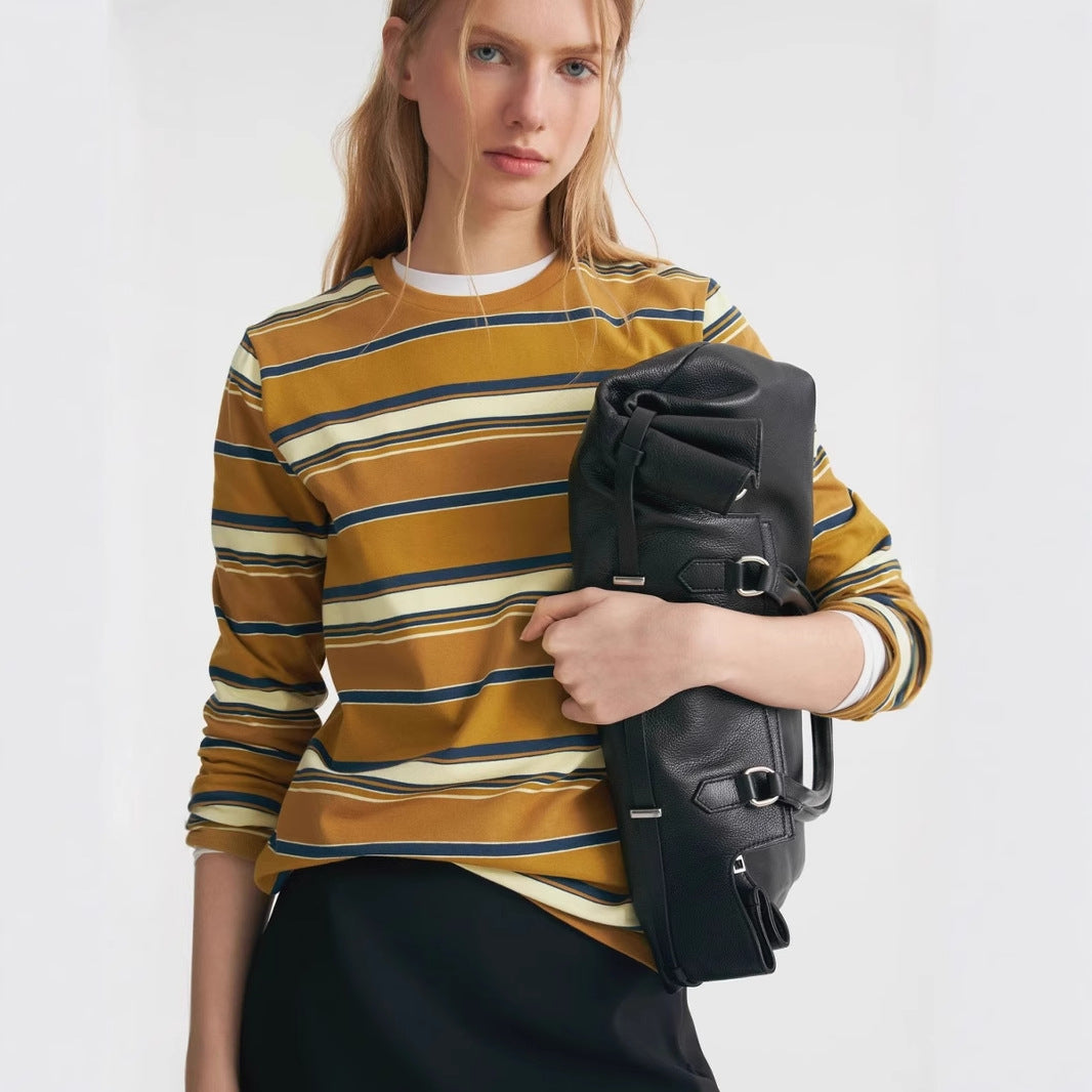 Autumn Striped T shirt Women Simple Casual Loose Slimming Pullover Long Sleeve Top
