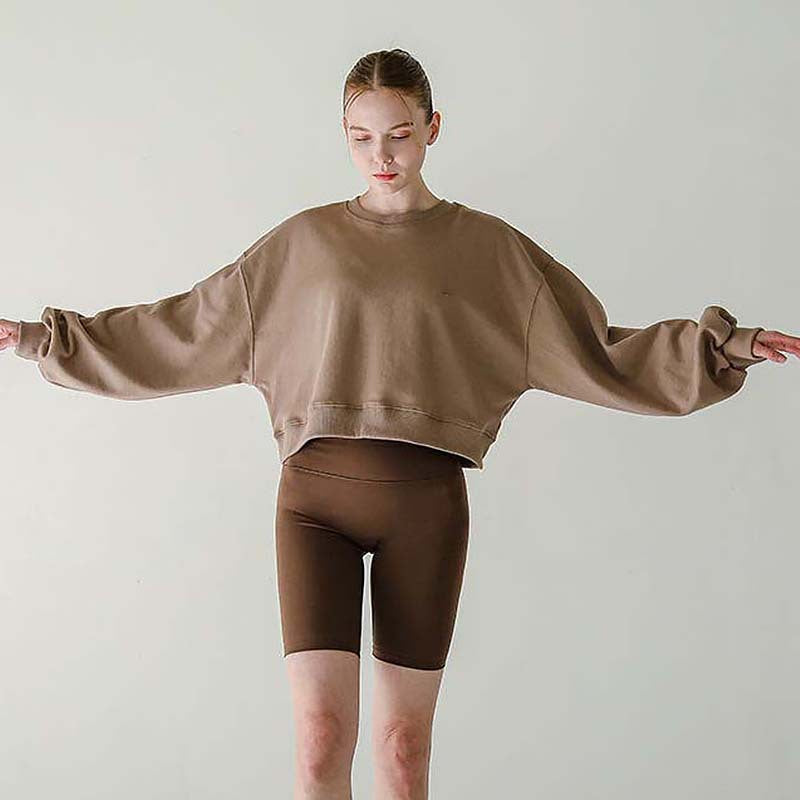 Short Sweatshirt Women Clothing Spring Autumn Long Sleeve round Neck Pullover Casual Yoga Clothes Sexy Fitness Sports Top