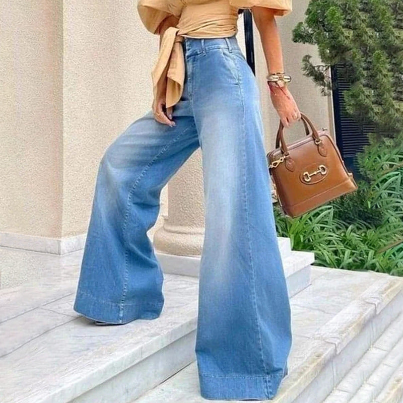 Fall Personalized Street Jeans Women Loose Wide Leg Pants Trousers High Waist Slimming