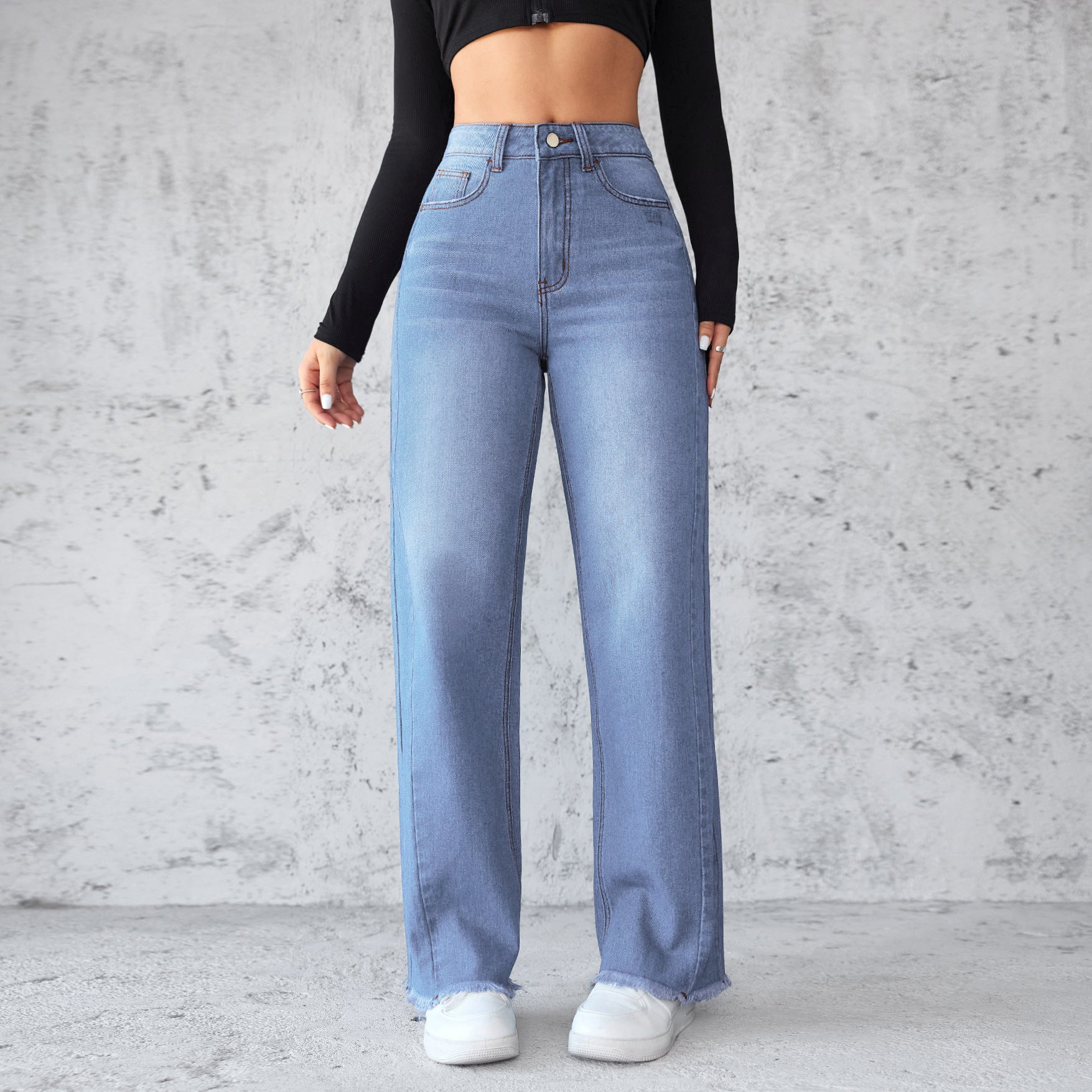Women Stretch Straight Wide Leg Jeans