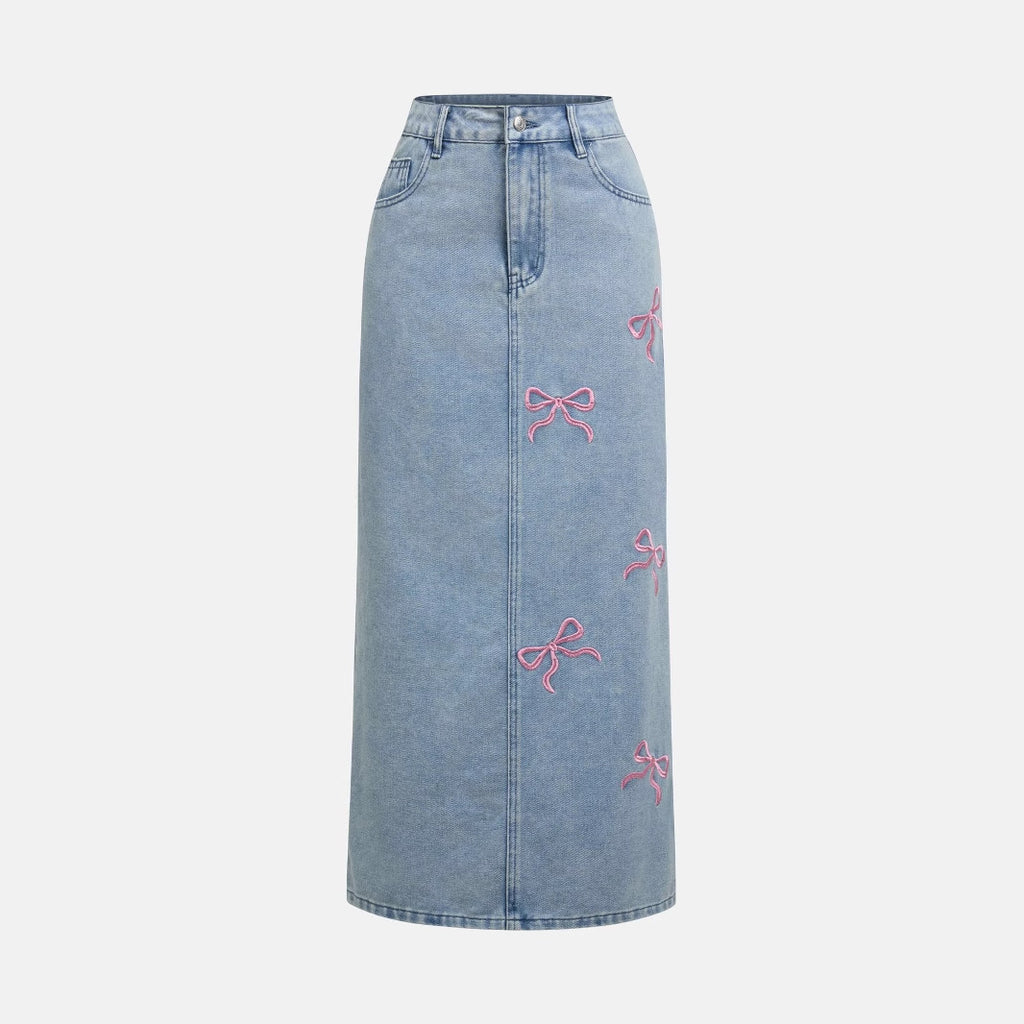 Printed Bow Top Product Pearl Women All Matching Jeans Skirt