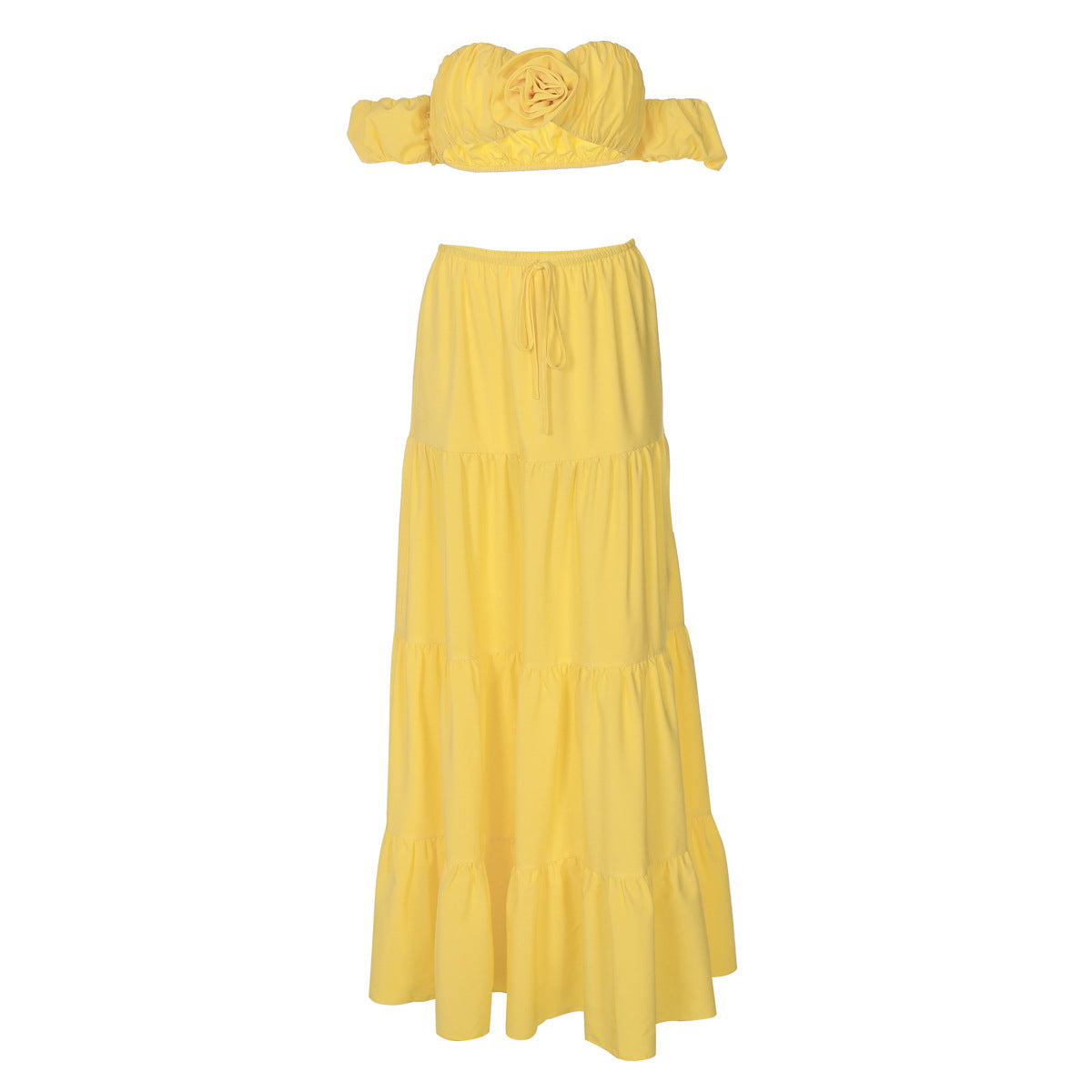 Women Clothing Summer Solid Color Sexy Short Sleeve Corset Lace Pleated Tiered Skirt Set