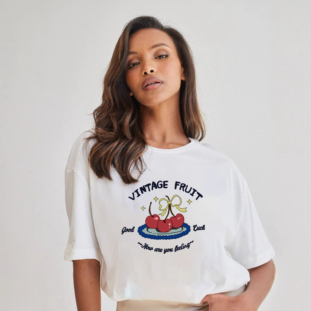 Printed T shirt Women Summer Loose round Neck Cotton Short Sleeve Top