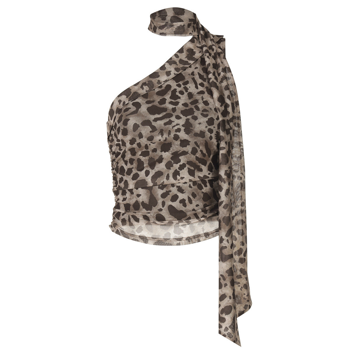 Sexy Women Leopard Print Shoulder Sleeveless Ribbon Short Tight Small Tank Top
