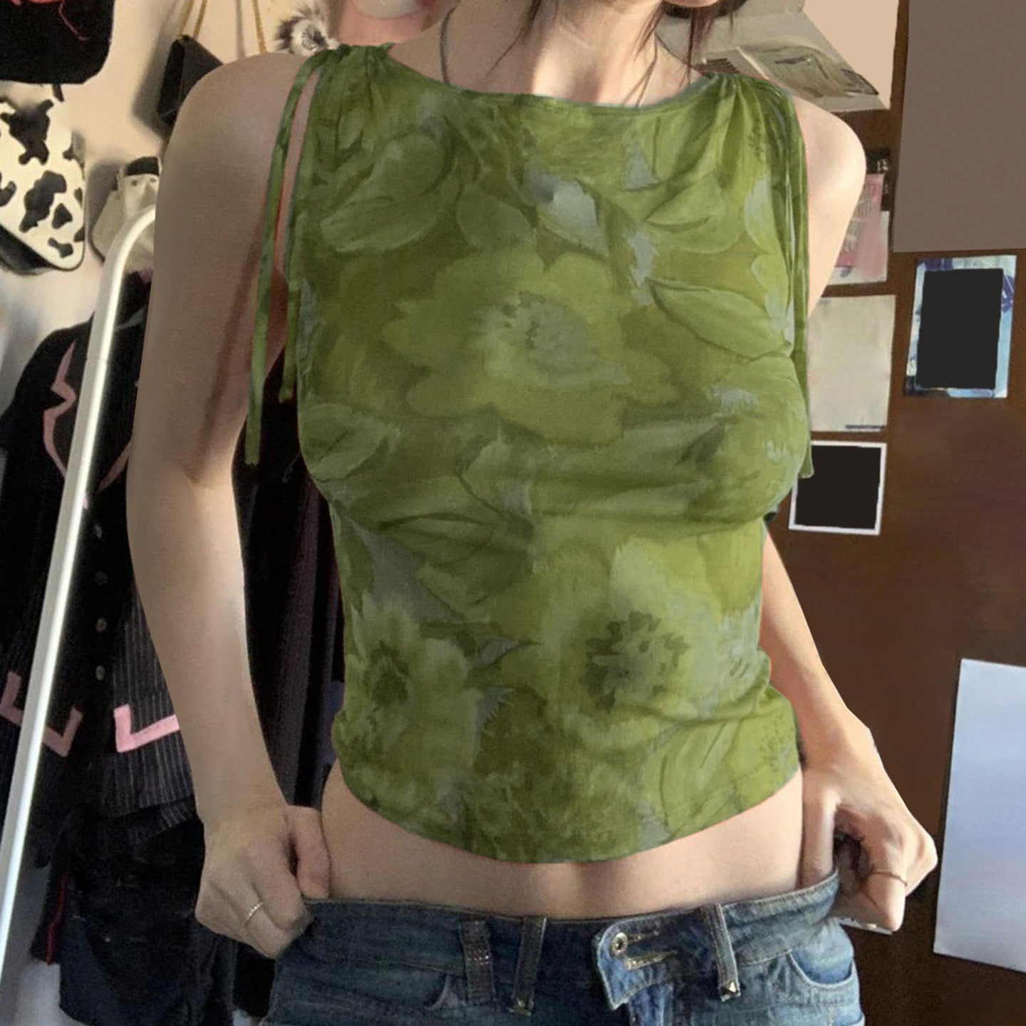 Summer Women Clothing Girl Vacation Colorful Floral Print Sleeveless Lace up Vest Women
