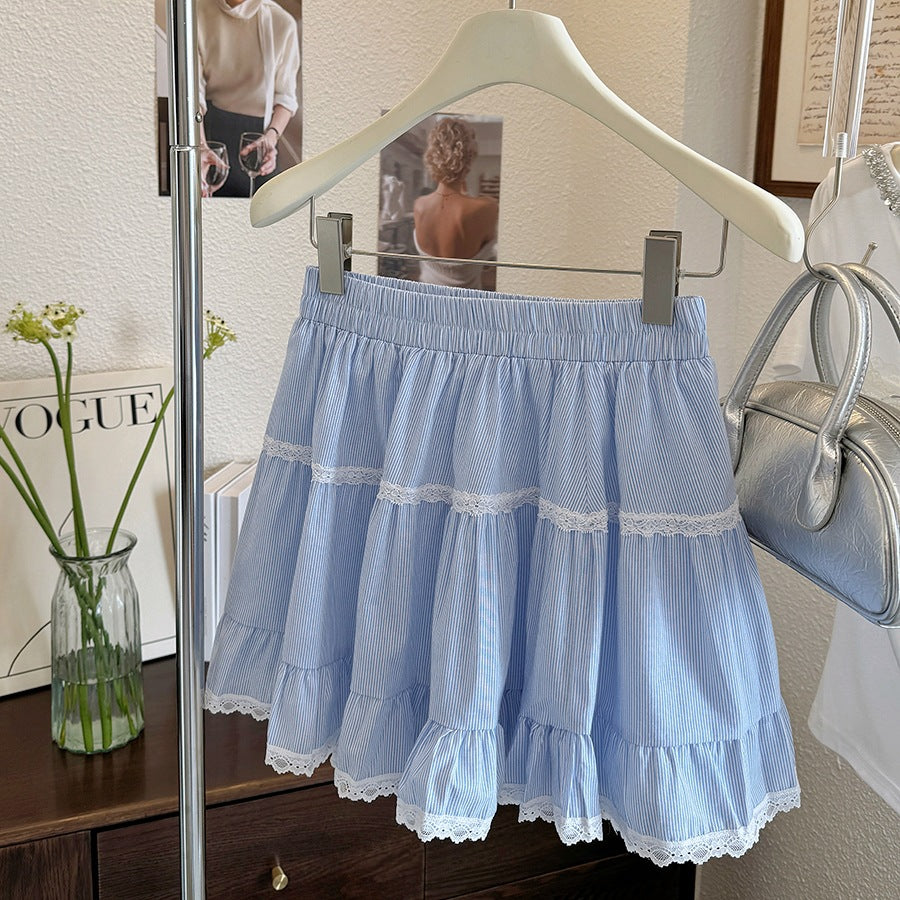 Sexy Sweet Lace Skirt Women High Waist Slimming A line Bubble Cake Skirt