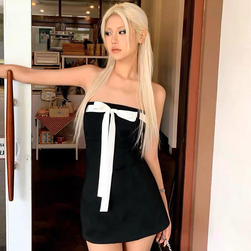 Sexy Backless Bow Sexy Tube Top Package Hip Short Dress Women Clothing