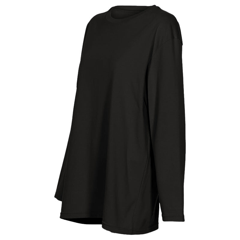 Autumn Winter Wild Heavy Hibiscus Cotton Double Sided round Neck T shirt Long Sleeve Brushed Office Casual Solid Color Outerwear Bottoming Shirt