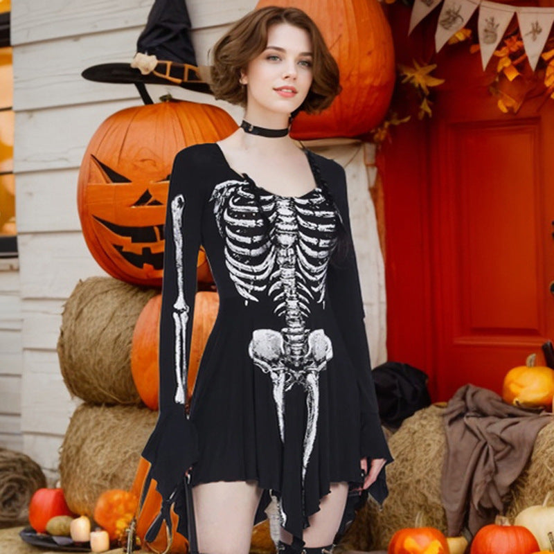 Masquerade Skull Skeleton Printed Sexy Slim Fit Dress