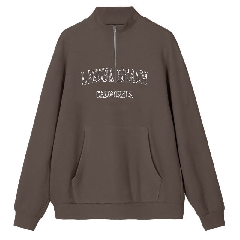 Casual Spring Women Pullover Sweatshirt Letter Graphic Embroidery Zipper Pullover Baggy