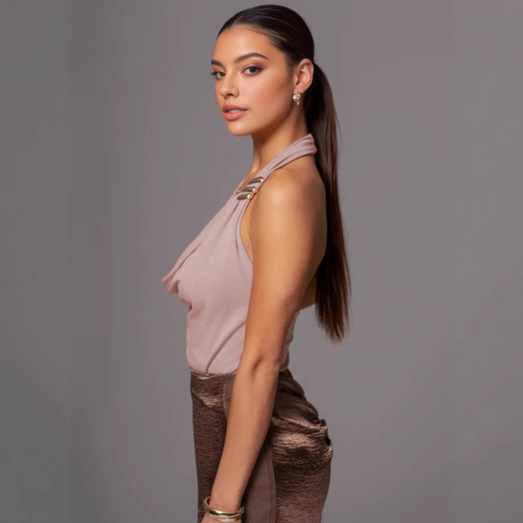 Summer Halter Korean Top Sexy Backless Slim Fit Swing Collar Sexy Outer Wear Vest for Women